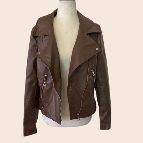 Princess Polly Brown Faux Leather Jacket Size Small/Medium - Picture 1 of 12